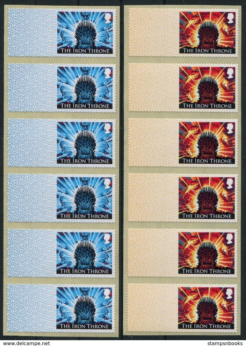 GB "Post And Go" Mint Stamps. Game Of Thrones, The Iron Throne Set (2) No Value Blank Error Strips Of 6 - Post & Go Stamps