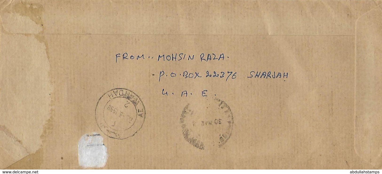 UAE (UNITED ARAB EMIRATES)  1998 REGISTERED AIRMAIL COVER TO PAKISTAN . - Ver. Arab. Emirate