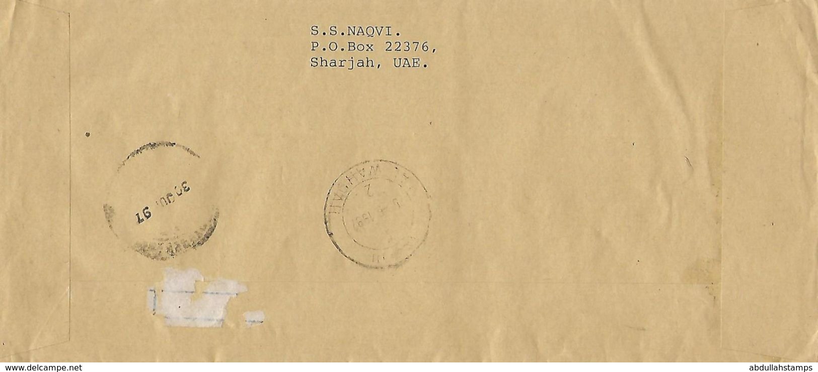 UAE (UNITED ARAB EMIRATES)  1997   REGISTERED AIRMAIL COVER TO PAKISTAN . - Ver. Arab. Emirate