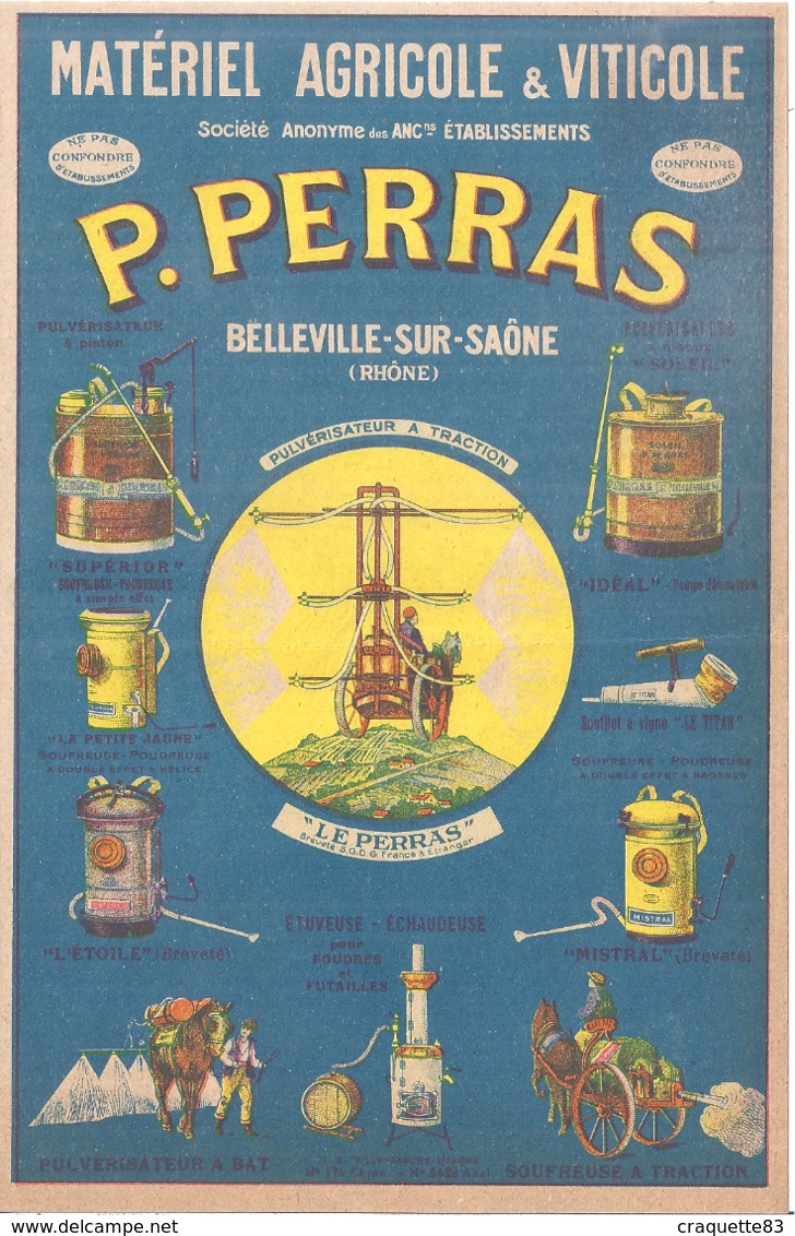 ETABLISSEMENTS PERRAS  BELLEVILLE-SUR-SAONE- PULVERISATEURS "soleil" Idéal" "supérior" "perras" - 1900 – 1949