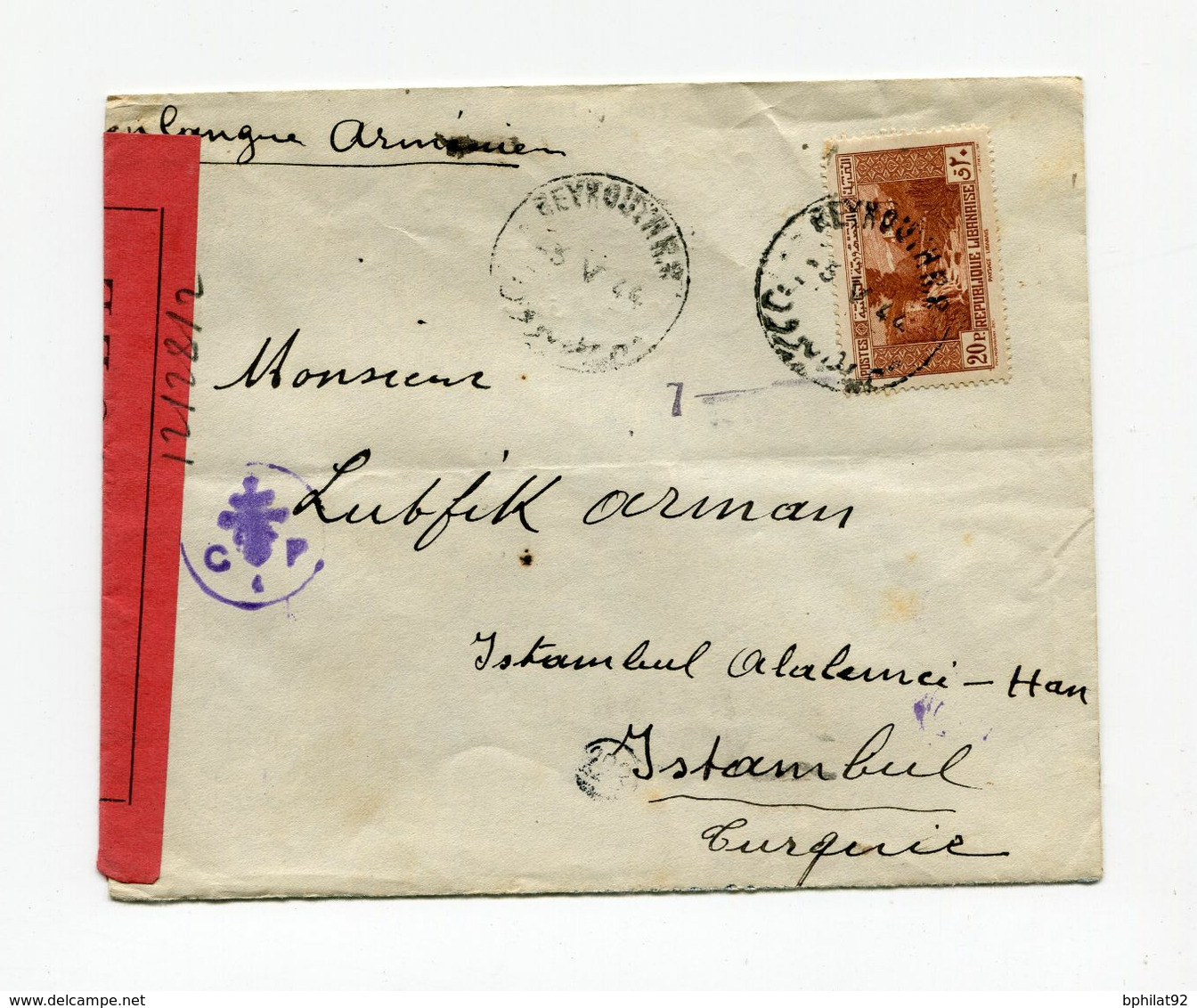 !!! LETTRE DE BEYROUTH POUR ISTAMBOUL DU 5/5/1944 AVEC CENSURE FORCES FRANCAISES LIBRES - Covers & Documents