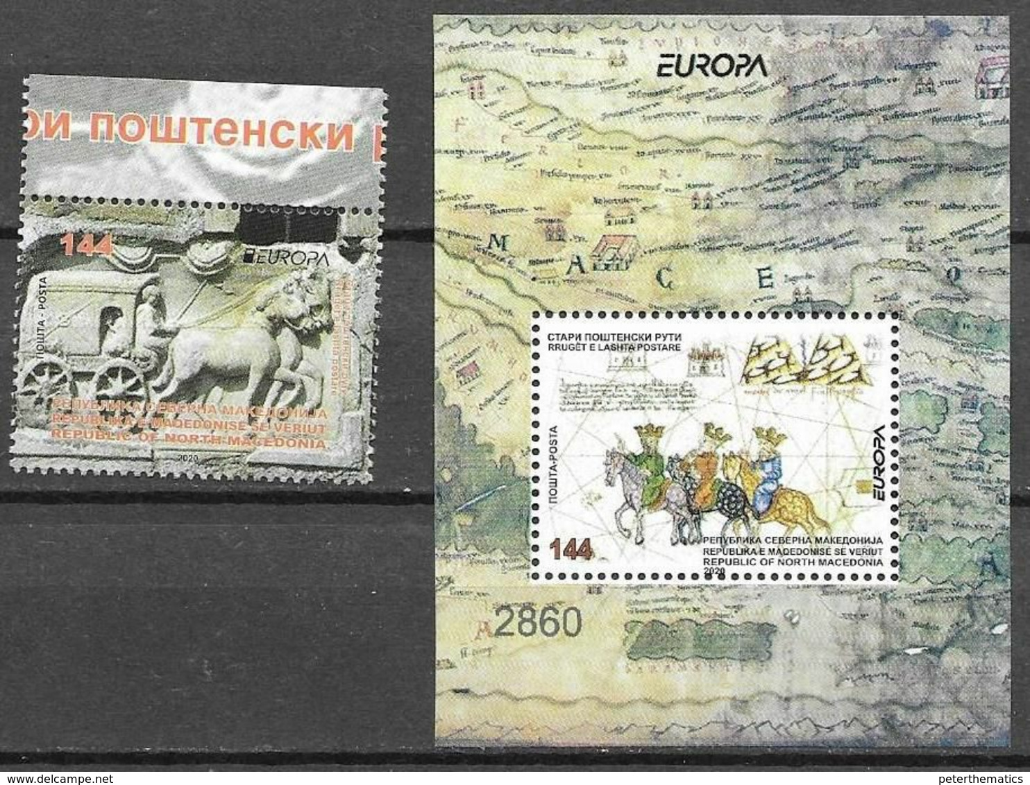 NORTH MACEDONIA, 2020, MNH, EUROPA, ANCIENT POSTAL ROUTES,HORSES, MAPS, 1v+S/SHEET - 2020