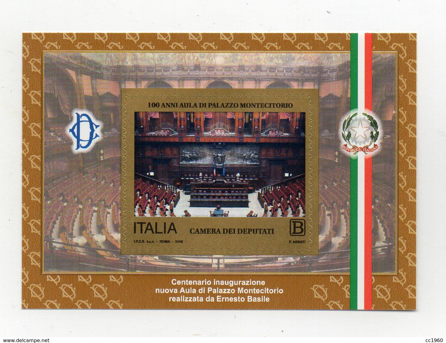 ITALIA - 2018 - Foglietto 100 Anni Aula Di Palazzo Montecitorio - Autoadesivo - Nuovo ** - (FDC23156) - Blocchi & Foglietti