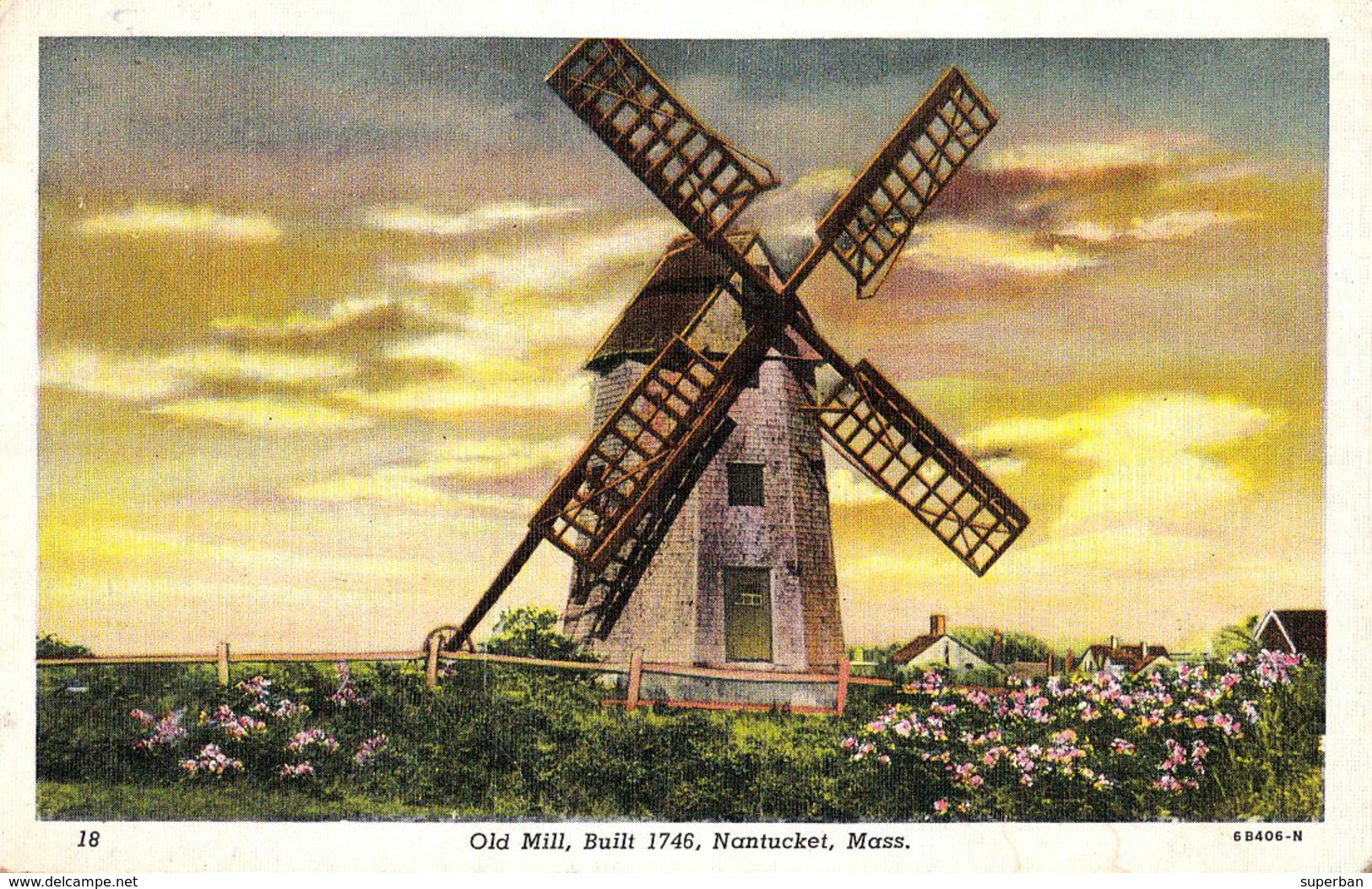 OLD WIND MILL In NANTUCKET - MASSACHUSETTS / MOULIN à VENT - POSTCARD MAILED BY AIR MAIL To ROMANIA In 1949 (af284) - Nantucket