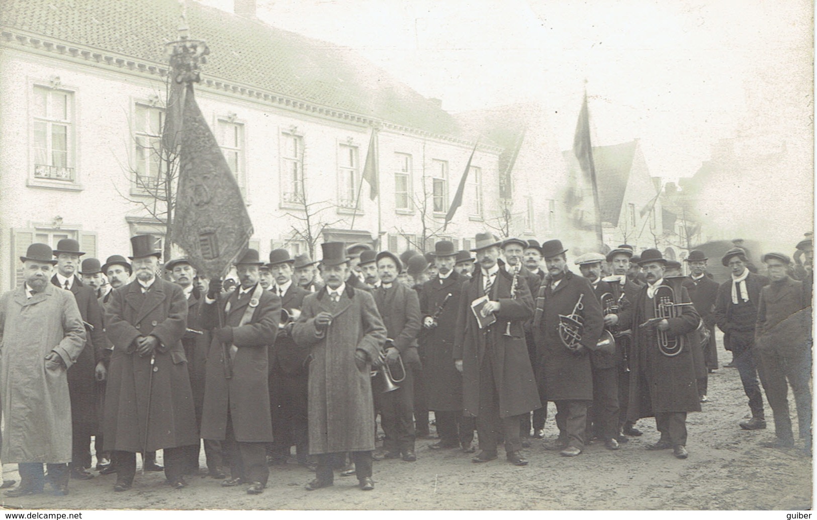 Peer L'harmonie  Banniere Musiciens 19 Novembre 1912  Carte Photo - Peer