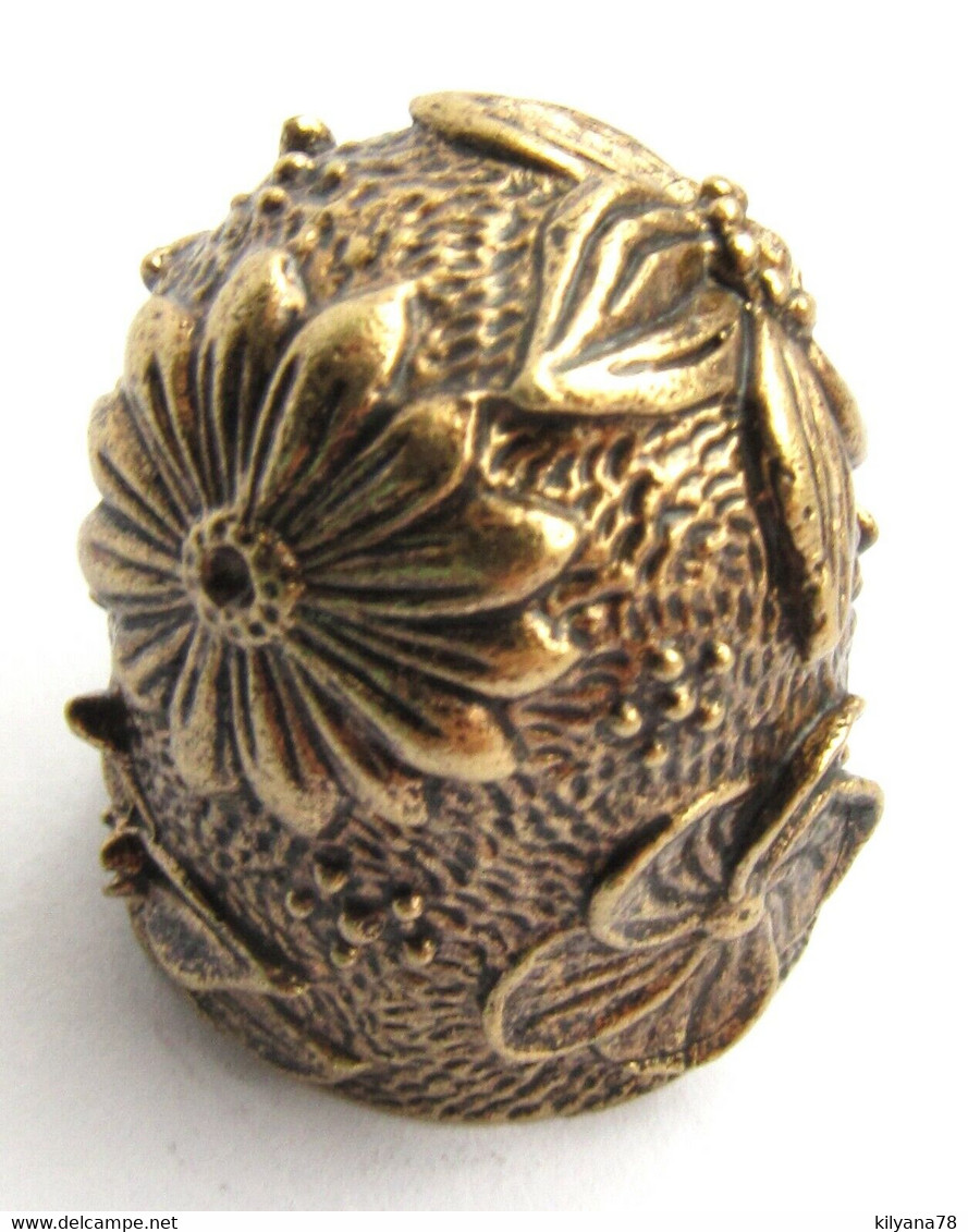 Thimble FLOWERS Decor Lotus Solid Brass Metal Russian Style Souvenir Collection - Ditali Da Cucito