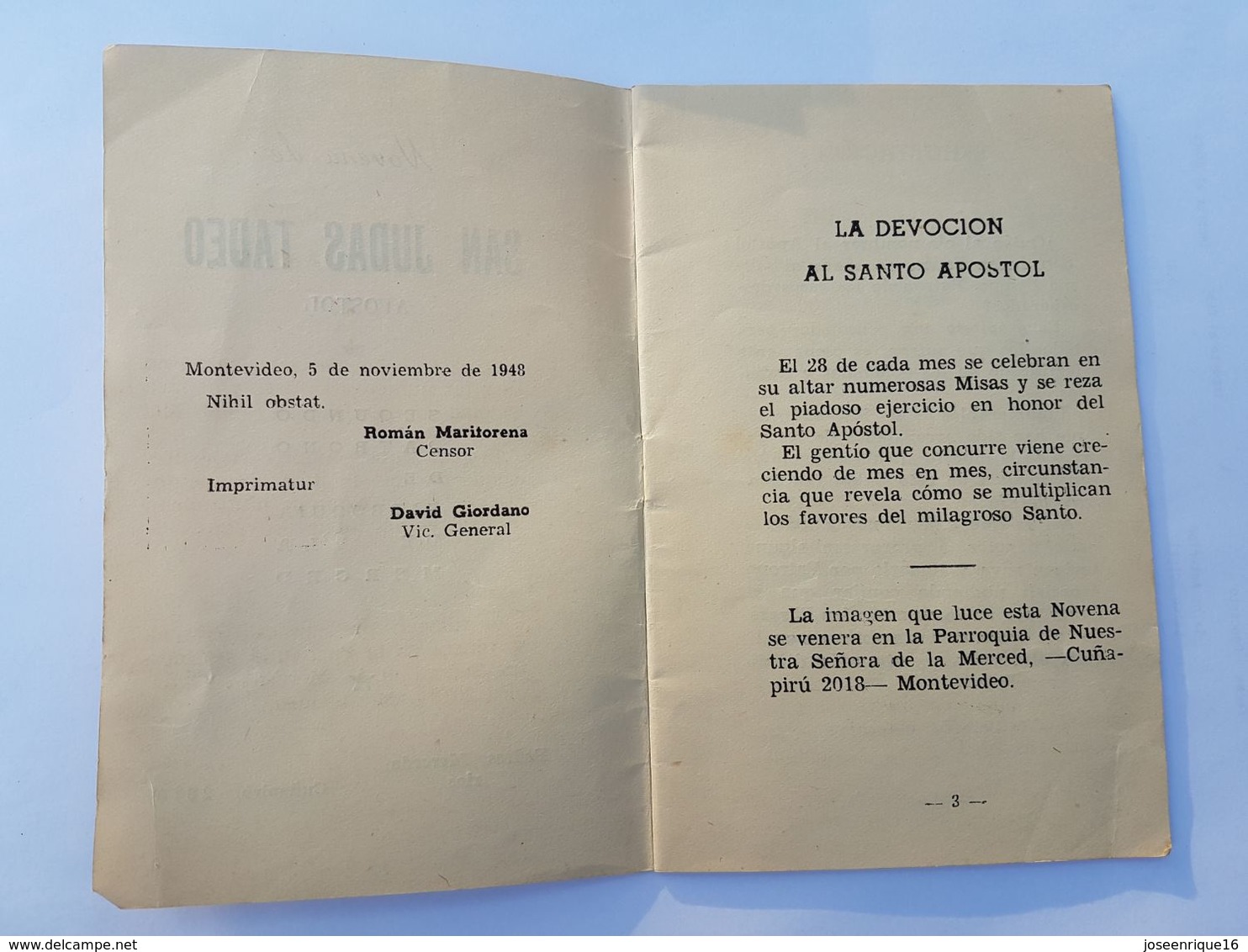 NOVENA DE SAN JUDAS TADEO 1948 URUGUAY - Religion & Esotericism