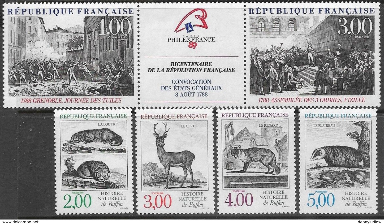 France  1988   Sc#2122a-6  Revolution Pair/strip & Natural History Set   MNH   2016 Scott Value  $9.95 - Unused Stamps