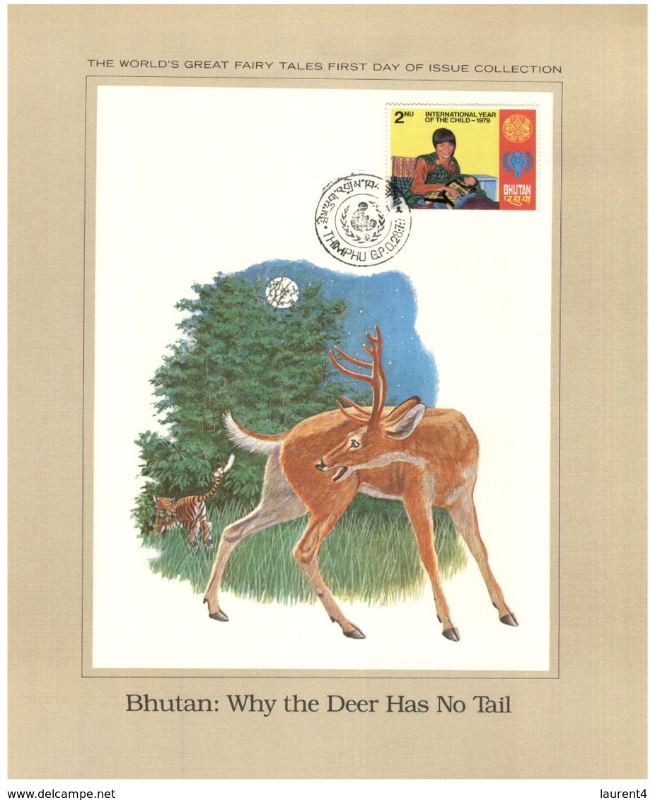 (International Year Of The Child -4-8-2020) 1979 Stamp Presentation Chidren Story Card (22x 28 Cm) Switzerland & Bhutan - Other & Unclassified