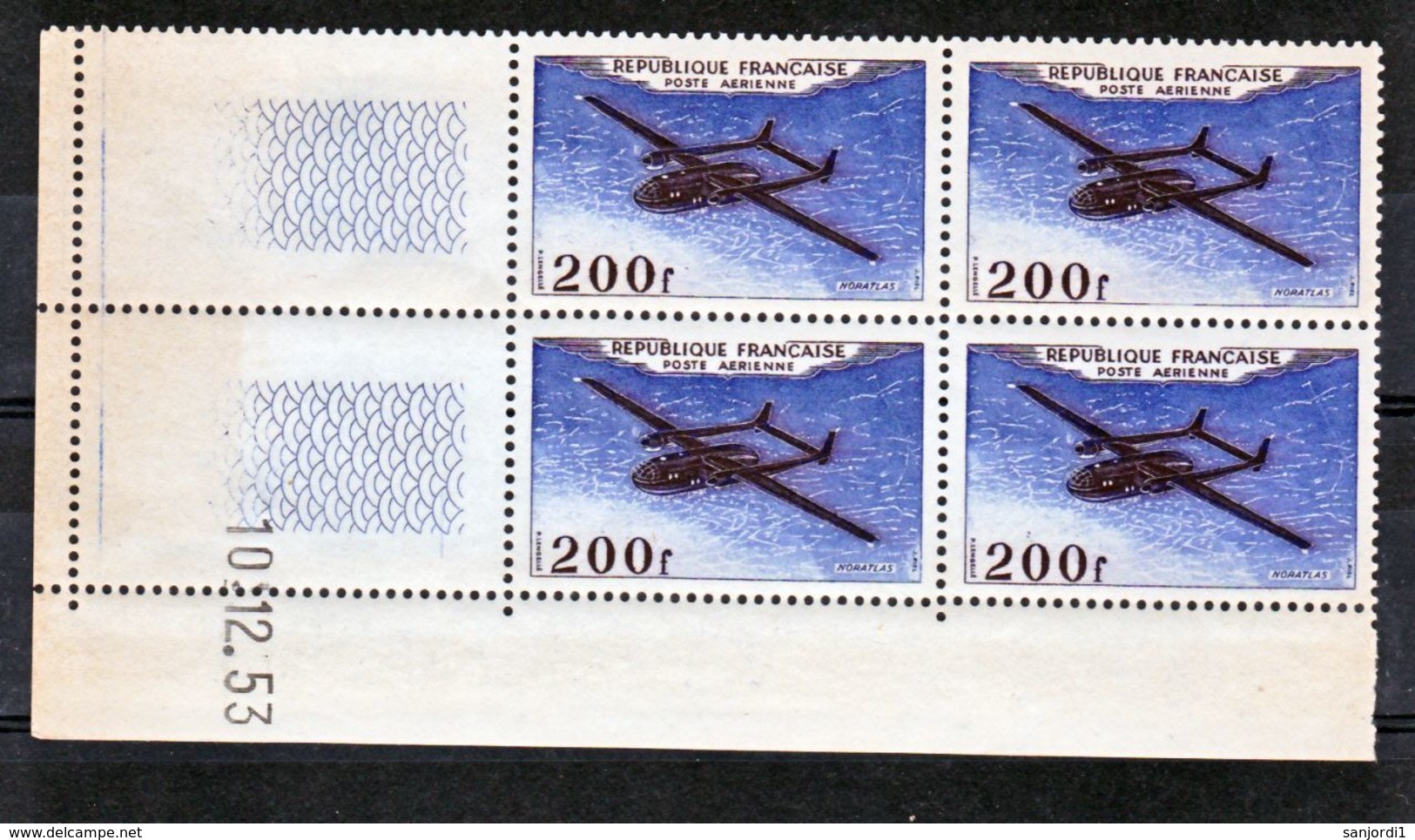 France PA  31 Noratlas IV Bloc De 4 Coin Daté 10 12 1953  Neuf ** TB MNH Cote 46 - Airmail