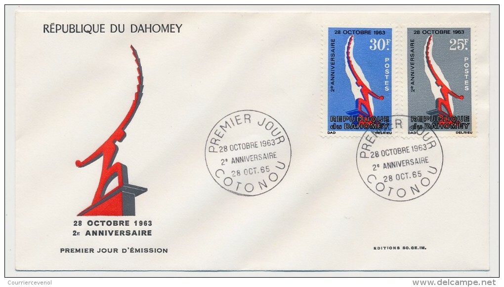 DAHOMEY => Enveloppe FDC => 2eme Anniversaire (28 Octobre)  - Cotonou - 28 Oct 1965 - Benin – Dahomey (1960-...)