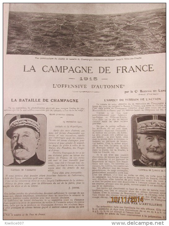 La Grande Guerre  14-18 VUE PANORAMIQUE DU CHAMP DE BATAILLE DE  AUBERIVE  SUR SUIPPE JUSQU VILLE SUR TOURBE - Champigny