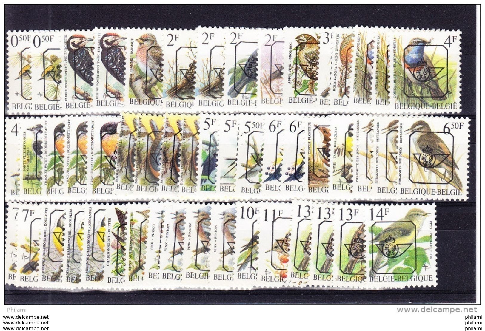 BELGIQUE, 51 VALEURS TOUS LES PREOS BUZIN ** INCLUS TOUTES LES GOMMES ET PAPIERS .  ( 4R41a) - Typo Precancels 1986-96 (Birds)