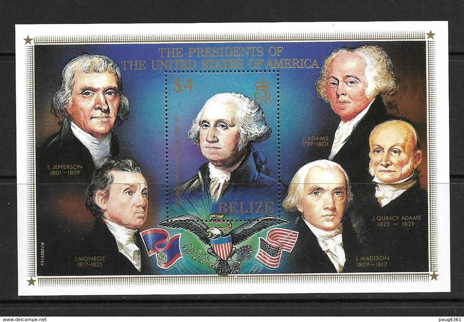 BELIZE 1986 PRESIDENTS AMERICAINS  YVERT N°B69 NEUF MNH** - George Washington