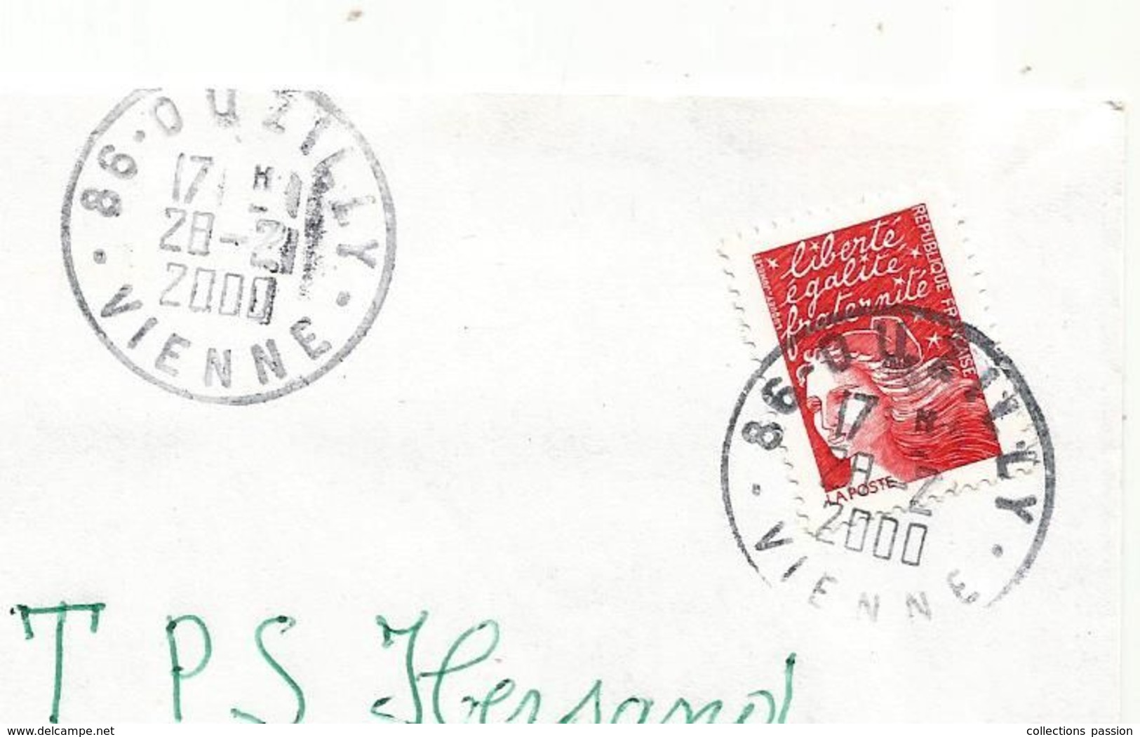 Lettre, 86 OUZILLY , VIENNE , 2000 , 2 Scans - 1961-....