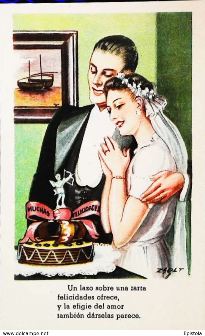 CPA   Illustration  Zsolt   Couple Mariés  Gateau  Cherubin - Zsolt