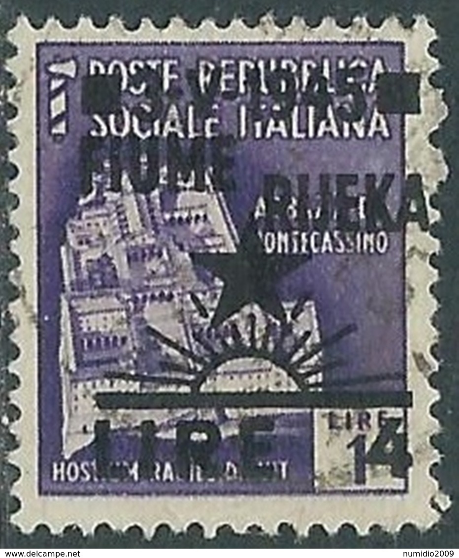 1945 OCCUP. JUGOSLAVA FIUME USATO 4 LIRE SU 1 LIRA VARIETà SOPRASTAMPA - RA8-9 - Occ. Yougoslave: Fiume