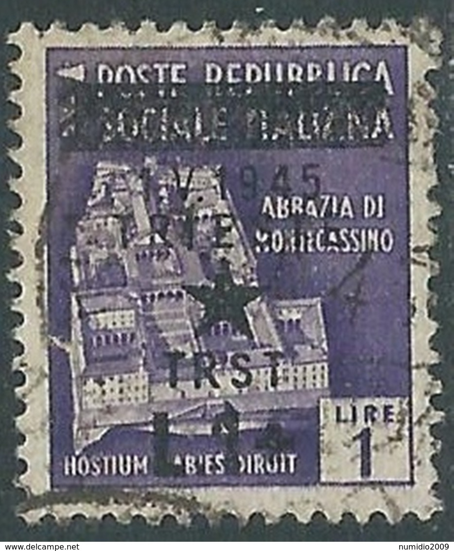 1945 OCCUP. JUGOSLAVA TRIESTE USATO 1 LIRA SU 1 LIRA VARIETà SOPRASTAMPA - RA8 - Ocu. Yugoslava: Trieste