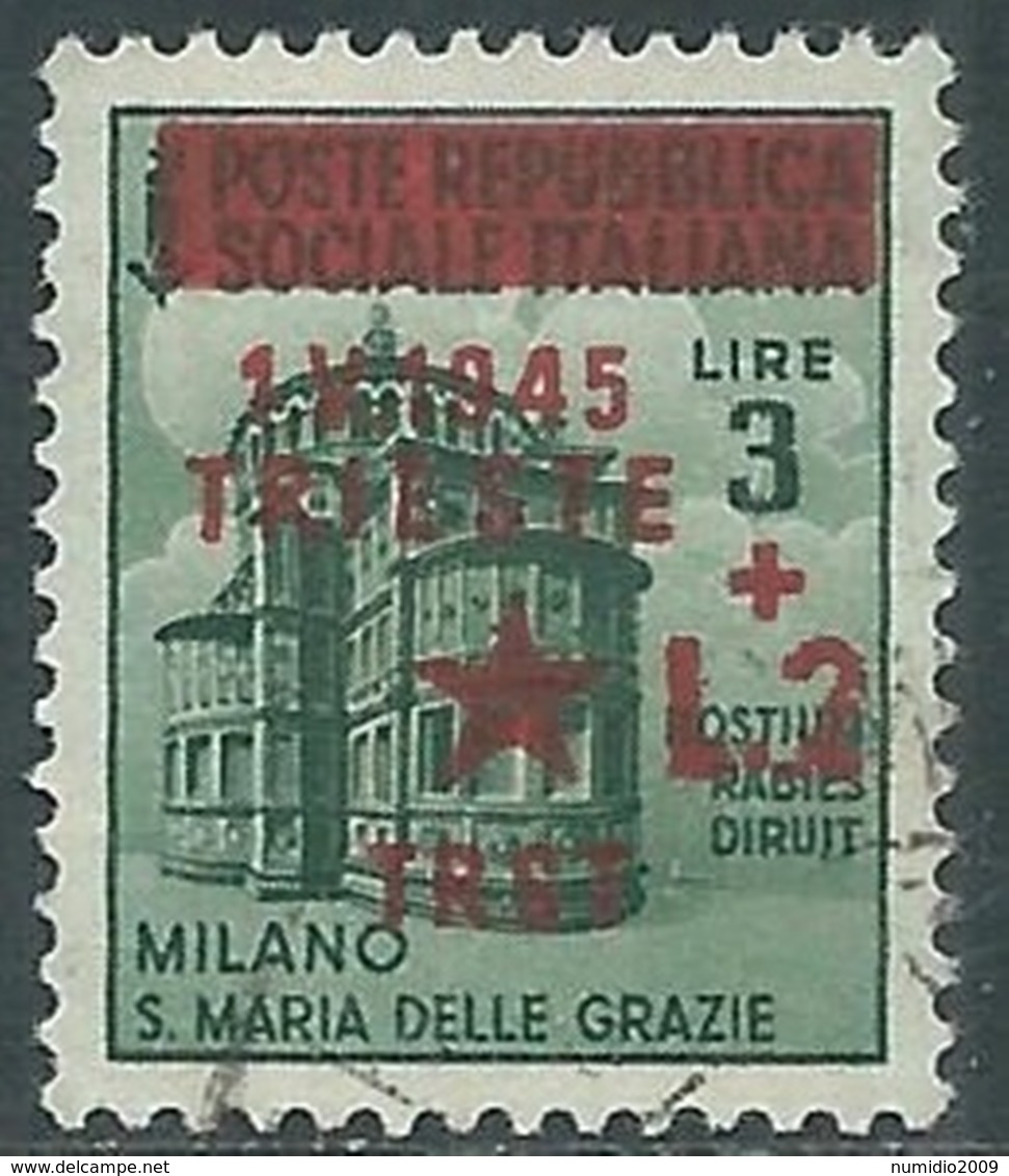 1945 OCCUP. JUGOSLAVA TRIESTE USATO 2+3 LIRE SU 25 CENT - RA14-3 - Yugoslavian Occ.: Trieste