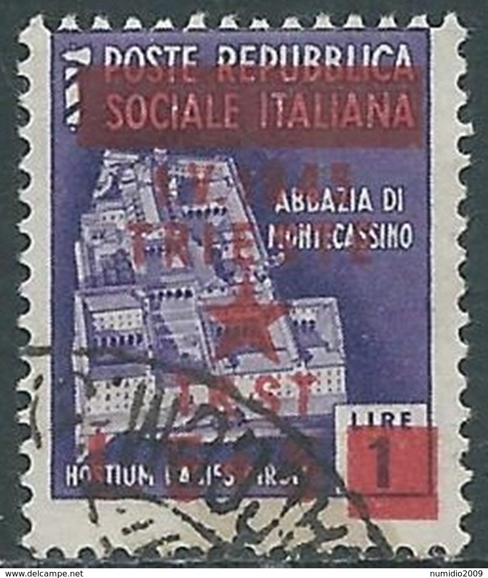 1945 OCCUP. JUGOSLAVA TRIESTE USATO 5+5 LIRE SU 1 LIRA - RA14-6 - Joegoslavische Bez.: Trieste