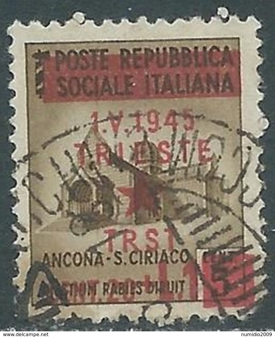 1945 OCCUP. JUGOSLAVA TRIESTE USATO 20 CENT + 1 LIRA SU 5 CENT - RA8-7 - Yugoslavian Occ.: Trieste