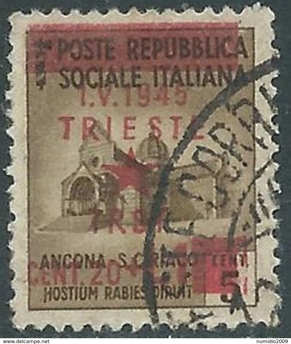 1945 OCCUP. JUGOSLAVA TRIESTE USATO 20 CENT + 1 LIRA SU 5 CENT - RA8-9 - Occ. Yougoslave: Trieste