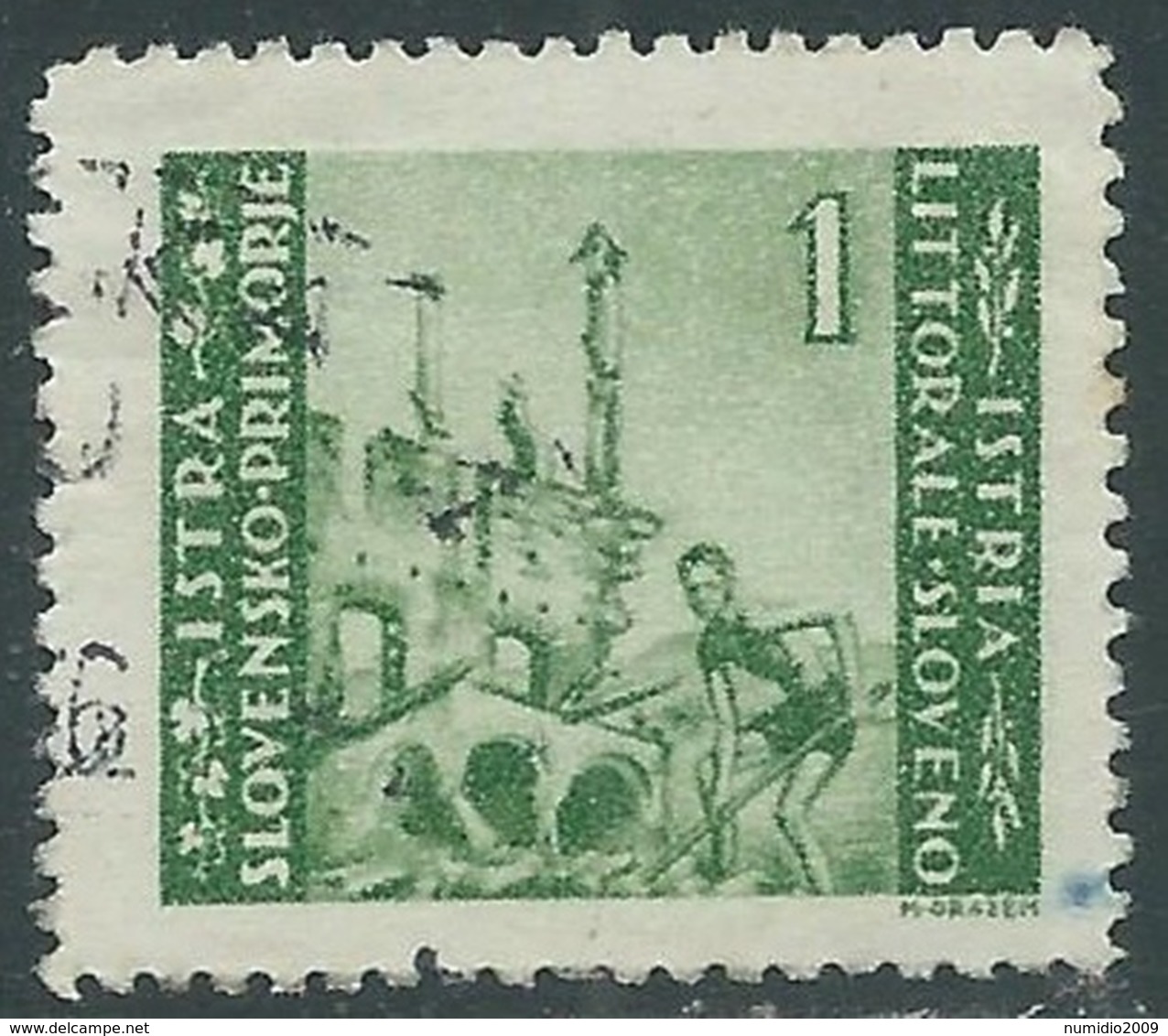 1946 OCCUP. JUGOSLAVA ISTRIA E LITORALE SLOVENO ZAGABRIA USATO 1 LIRA - RA18 - Yugoslavian Occ.: Slovenian Shore