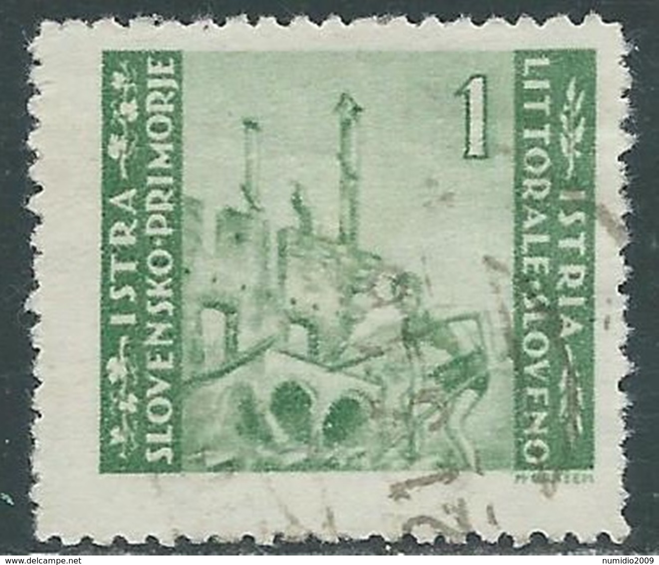 1946 OCCUP. JUGOSLAVA ISTRIA E LITORALE SLOVENO ZAGABRIA USATO 1 LIRA - RA18-3 - Yugoslavian Occ.: Slovenian Shore