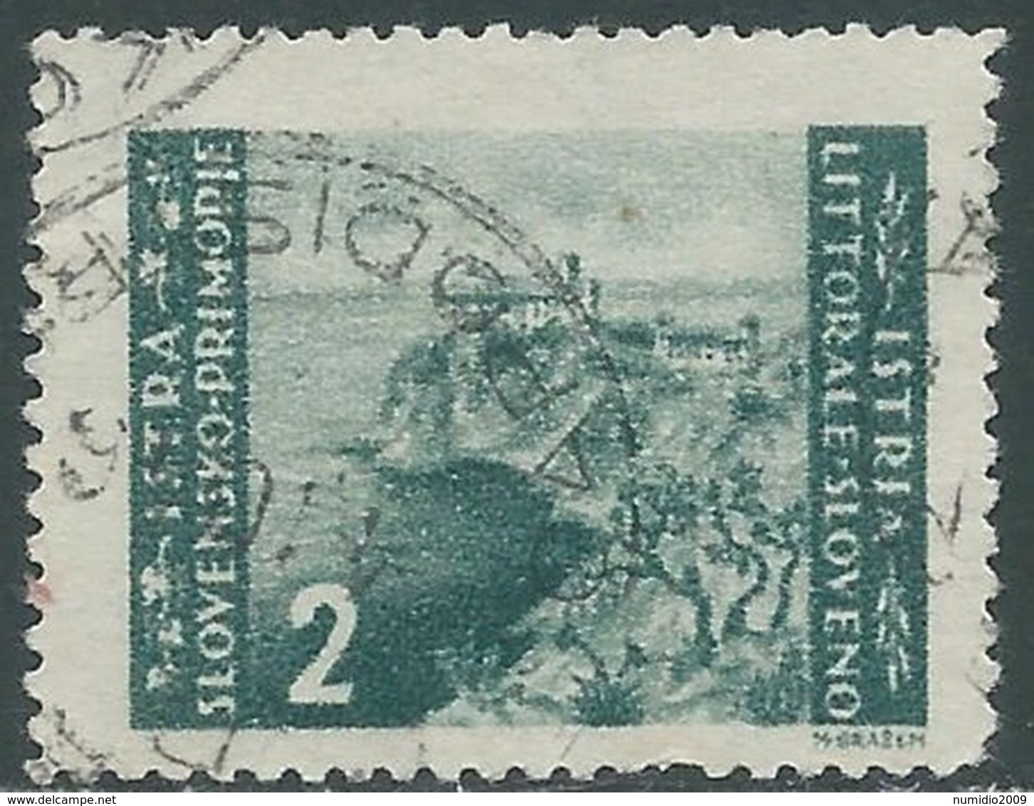 1946 OCCUP. JUGOSLAVA ISTRIA E LITORALE SLOVENO ZAGABRIA USATO 2 LIRE - RA18 - Jugoslawische Bes.: Slowenische Küste