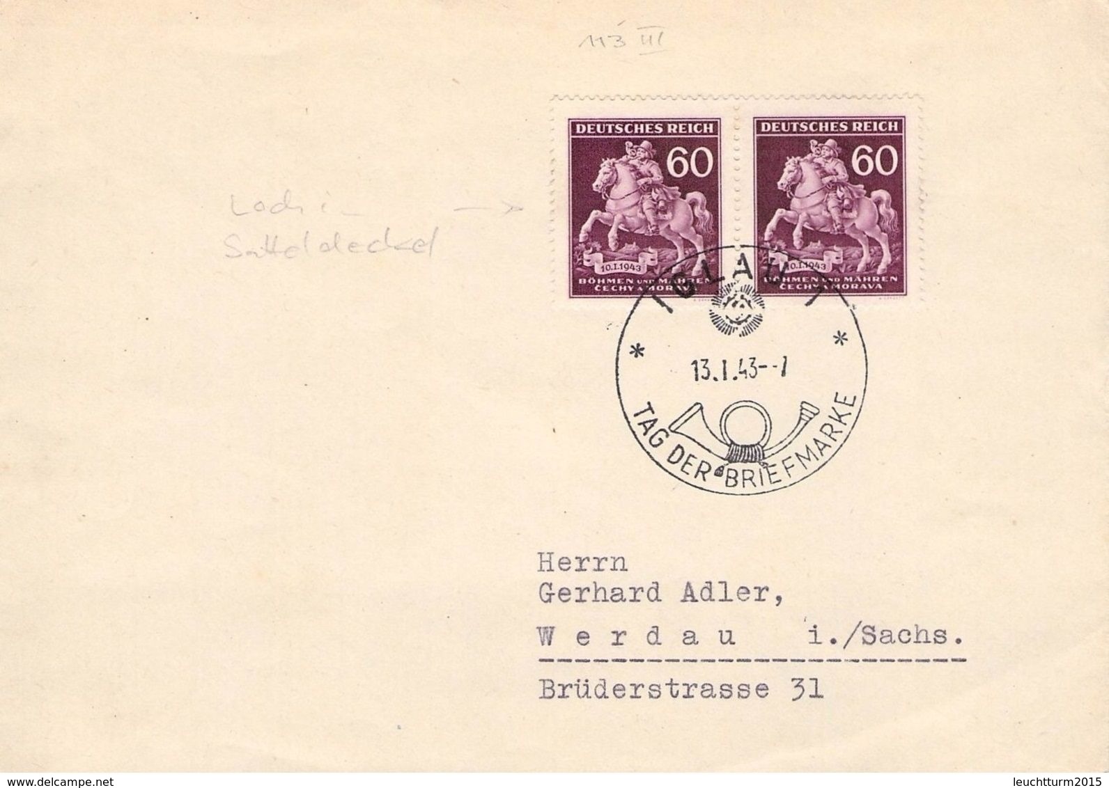 BÖHMEN & MÄHREN - BRIEF TAG DER BRIEFMARKE 13.1.43 IGLAU //ak244 - Storia Postale