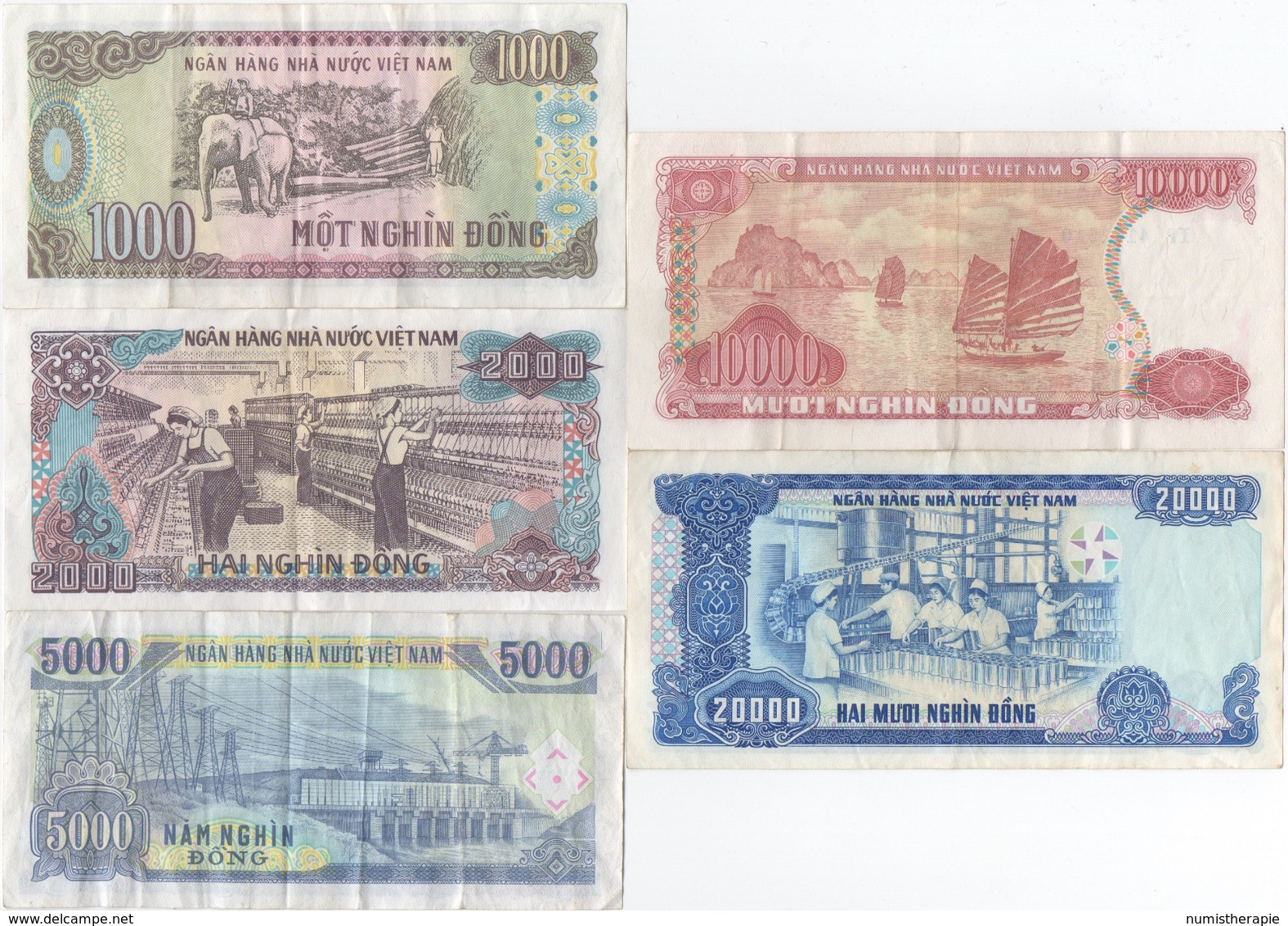 Viêt-Nam : Série De 5 Billets 1988-1993 : 1000 - 2000 - 5000 - 10000 - 20000 Dông (bon état X 5) - Vietnam