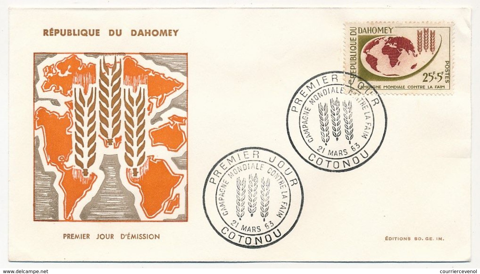 DAHOMEY => FDC => Campagne Mondiale Contre La Faim - Cotonou - 1963 - Bénin – Dahomey (1960-...)