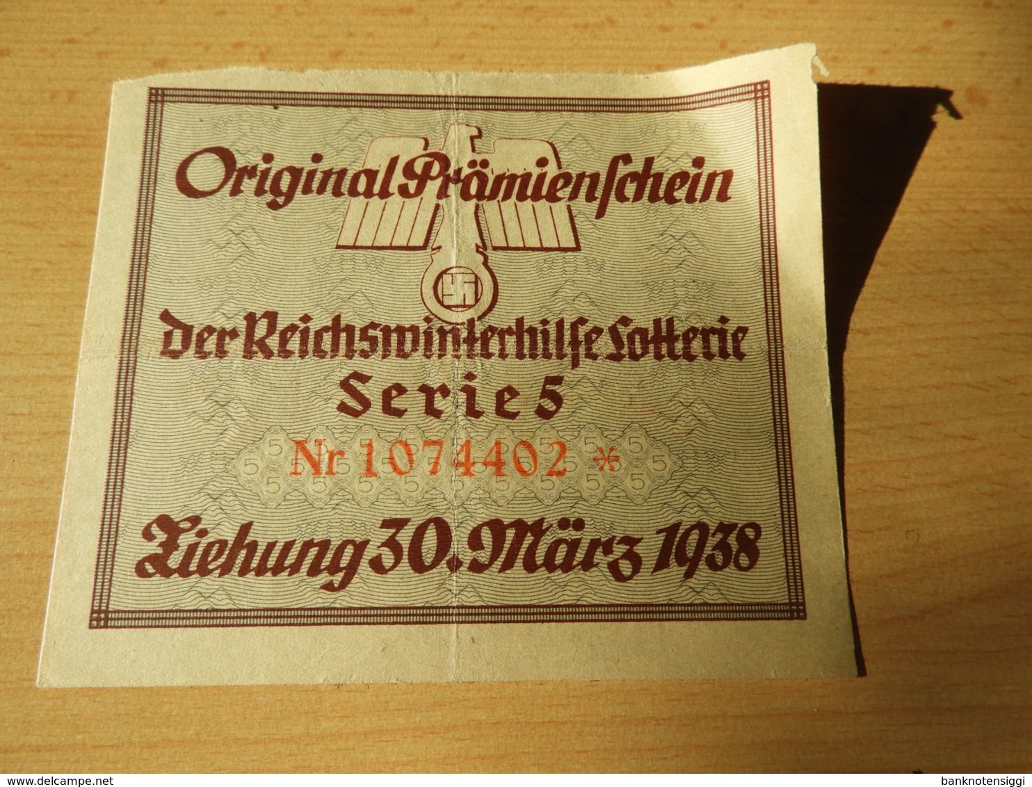 Original Prämienschein Reichswinterhilfe Lotterie 1938 - Documenti