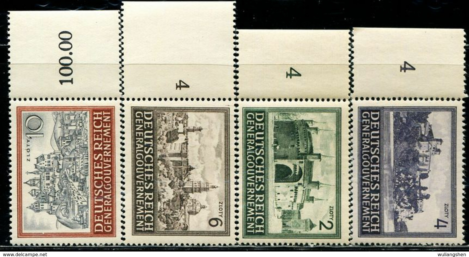 CE0073 Poland 1943 Krakow Castle Building 4V Edged Paper Engraved Version MNH - Sonstige & Ohne Zuordnung