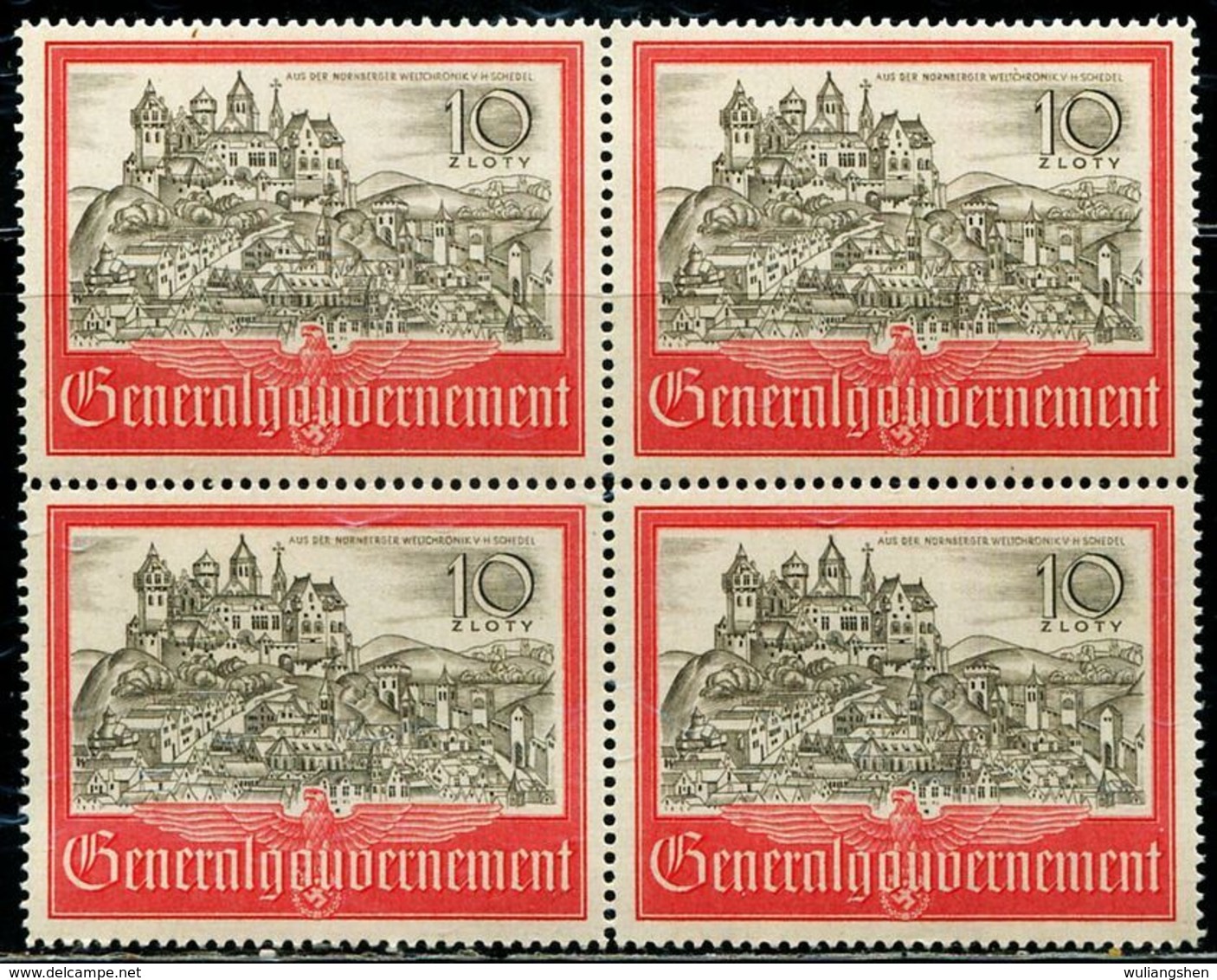 CE0086 Poland 1941 Ancient Krakow Scenery 1V Engraving Version Block Of 4 MNH - Other & Unclassified