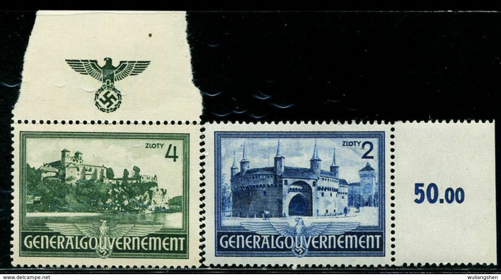 CE0089 Poland 1941 Krakow Castle Building 2V Edged Paper MNH - Sonstige & Ohne Zuordnung