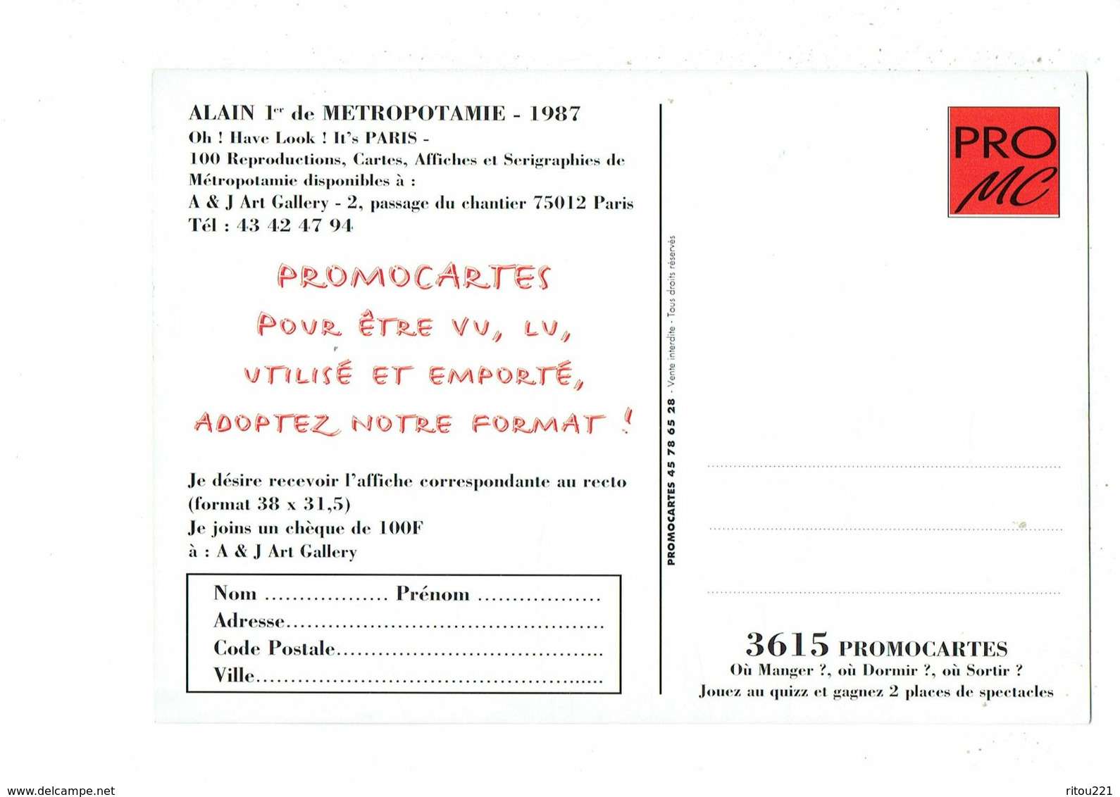 Cpm Alain 1er Metropotamie 1987 PROMOCARTES Statue De La Liberté Pissotières Colonne Morris Ivrogne Bouteille Métro - Pintura & Cuadros