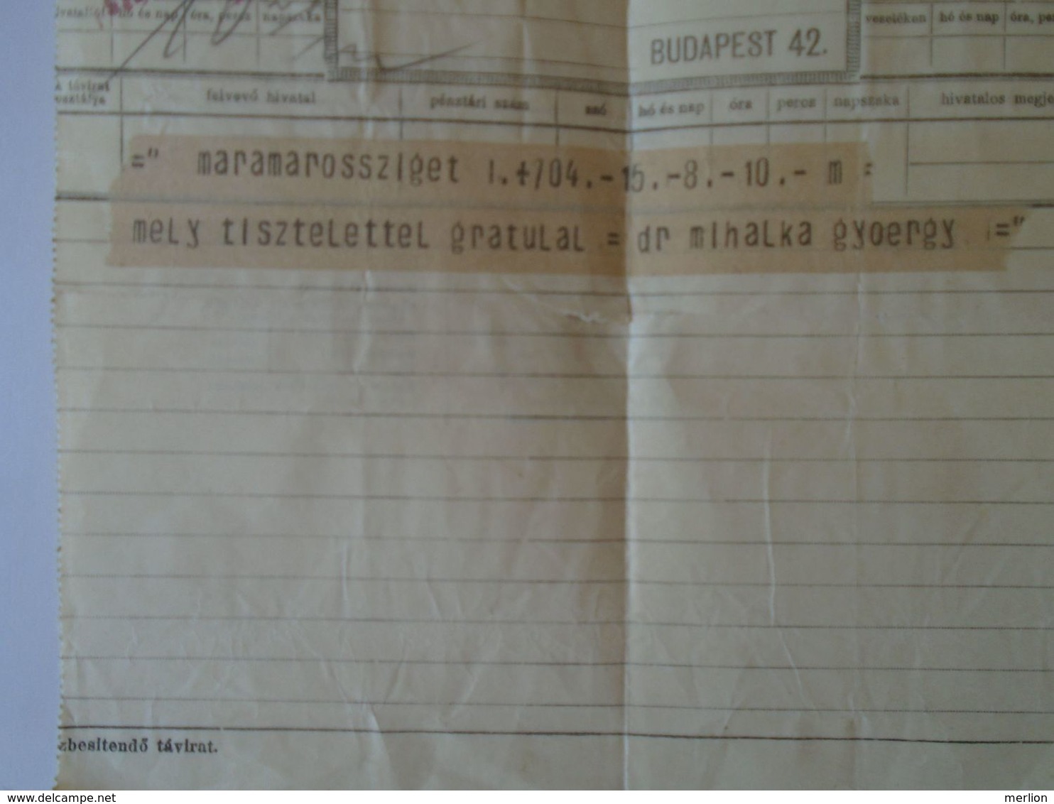 DI.6.14  Hungary (Romania) Máramarossziget Sighetul Marmatiei  Telegraph Távirat  To Dr. Átányi József  1914 - Telegraph