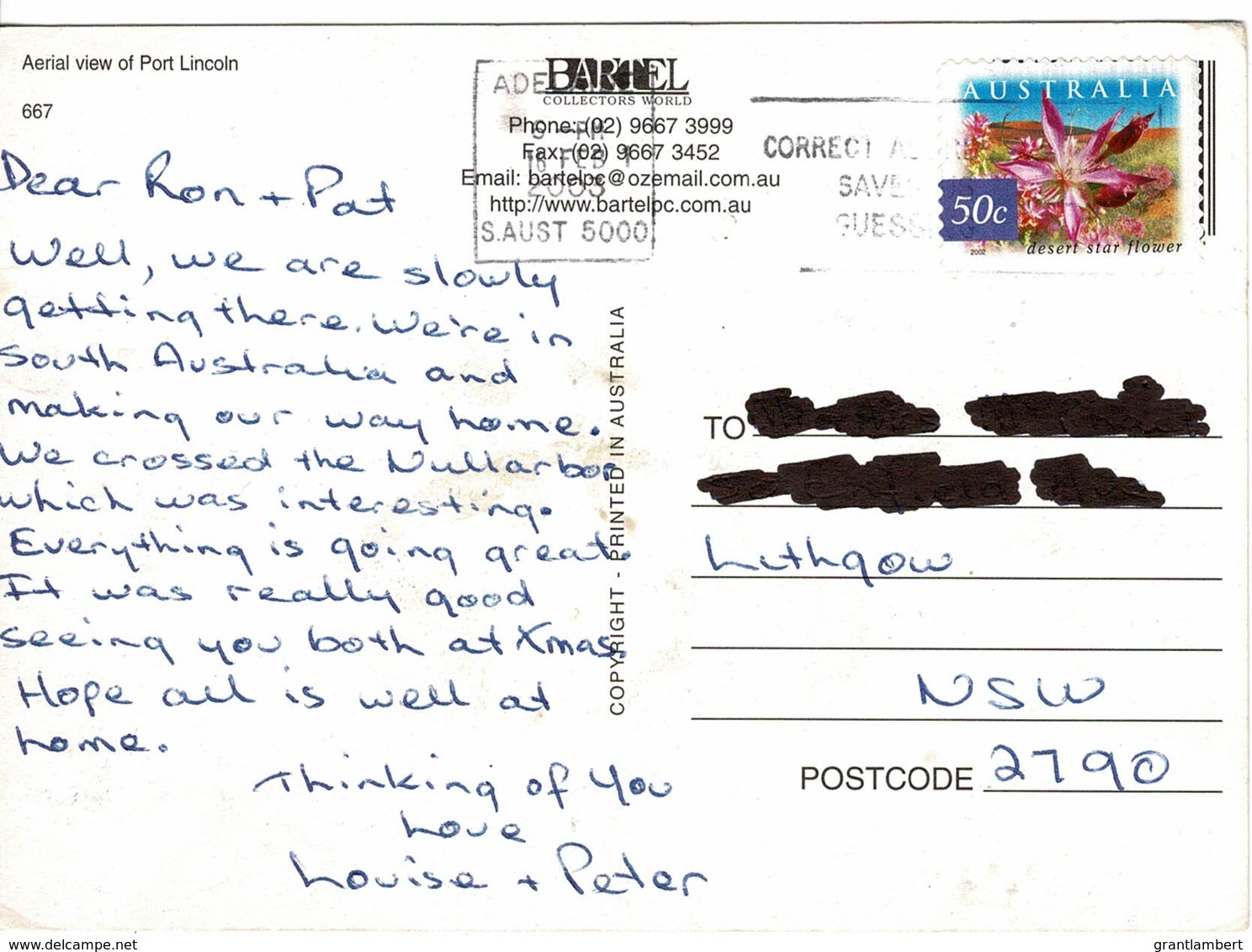 Port Lincoln, South Australia - Posted 2003 With Stamp - Other & Unclassified