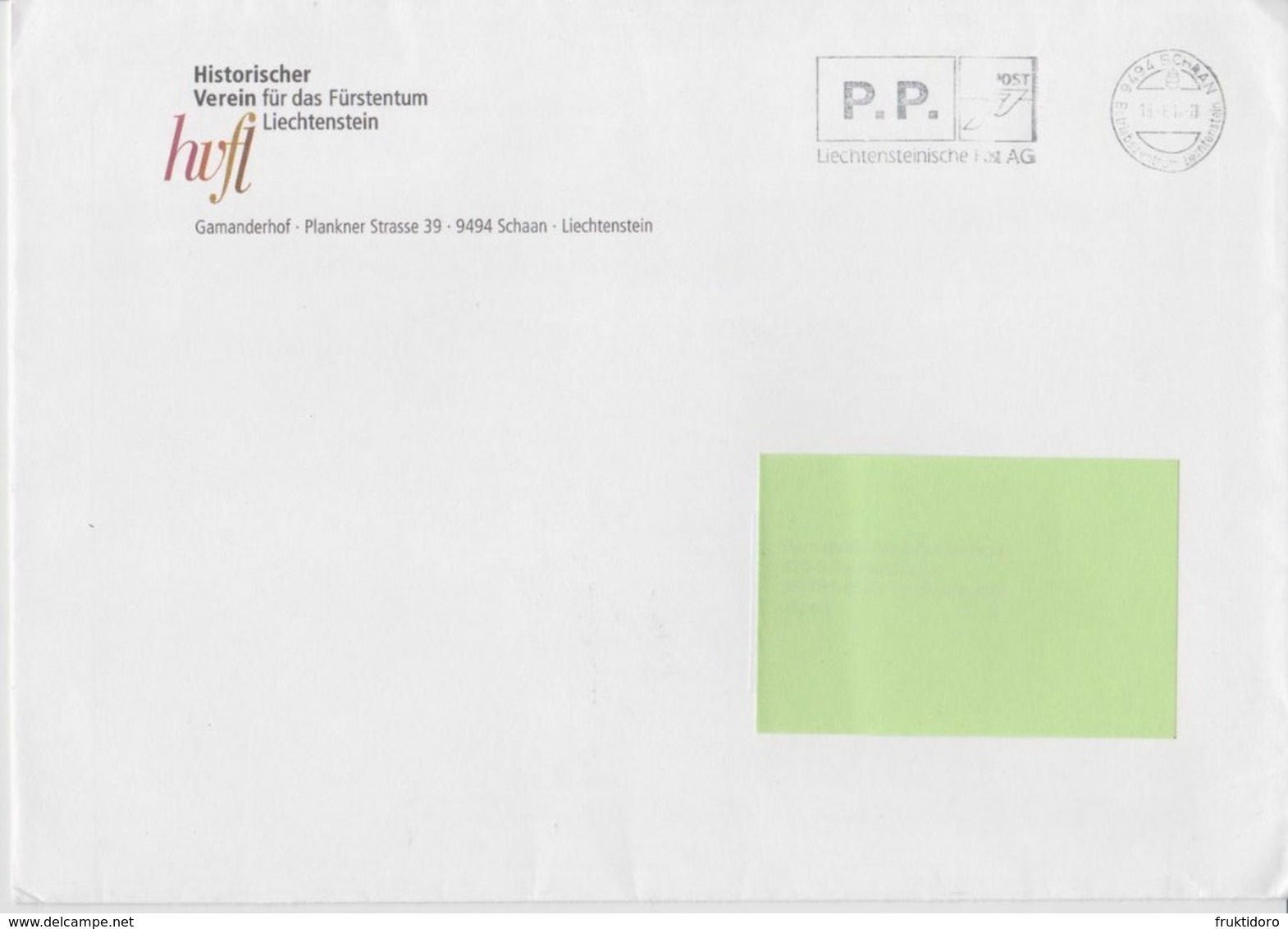 Liechtenstein Postmark - Envelope Historischer Verein Für Das Fürstentum Liechtenstein - Cancelled In Schaan - Maschinenstempel (EMA)