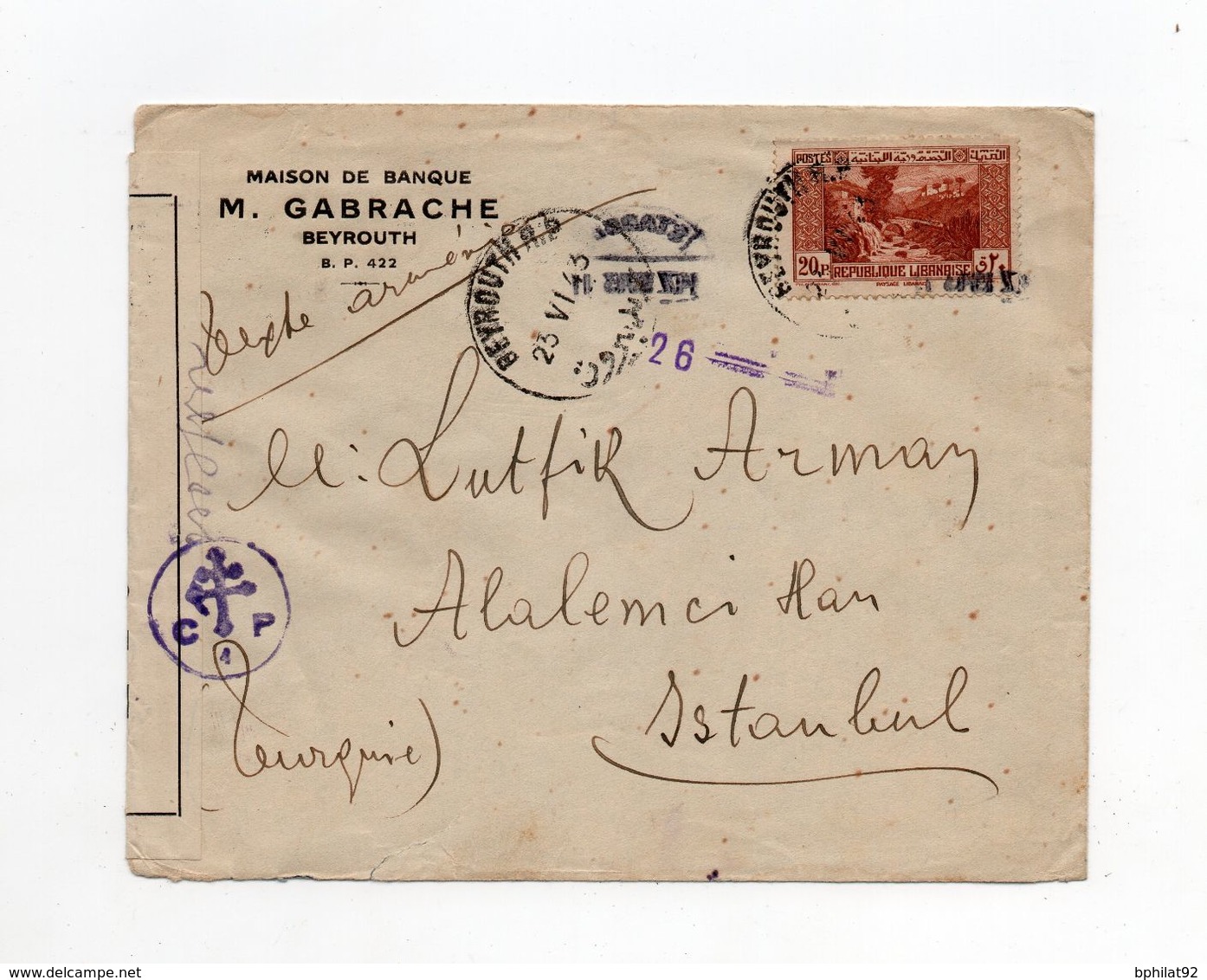 !!! LETTRE DE BEYROUTH POUR ISTAMBOUL DU 23/6/1943 AVEC CENSURE FORCES FRANCAISES LIBRES - Covers & Documents