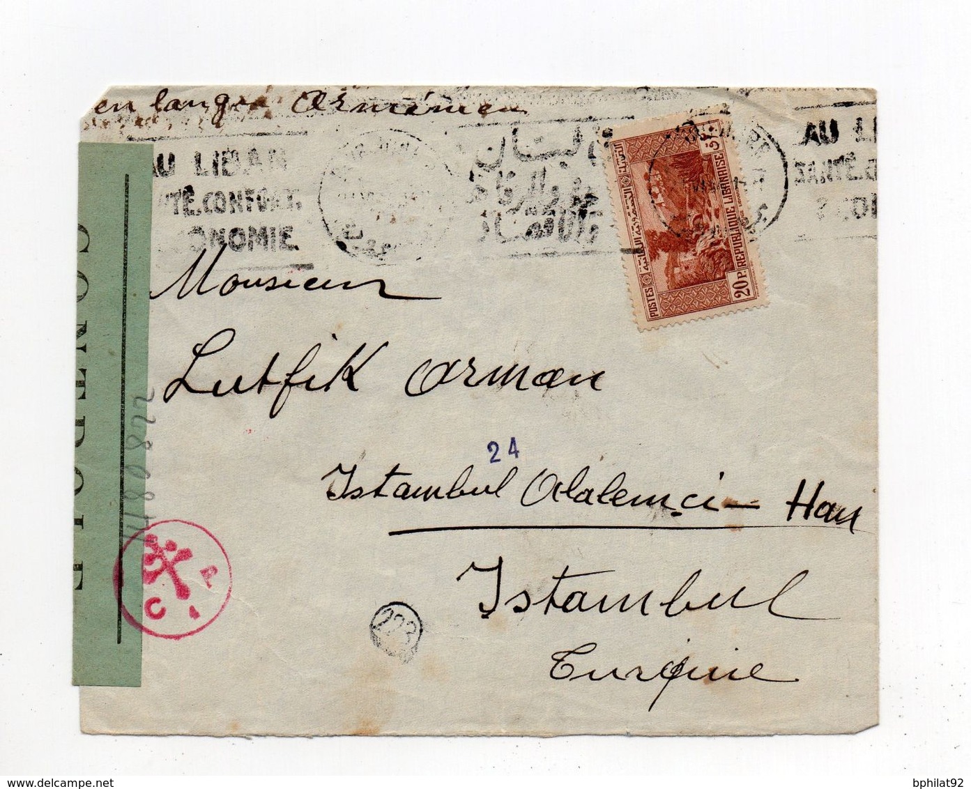 !!! LETTRE DE BEYROUTH POUR ISTAMBOUL DE 1944 AVEC CENSURE FORCES FRANCAISES LIBRES - Covers & Documents