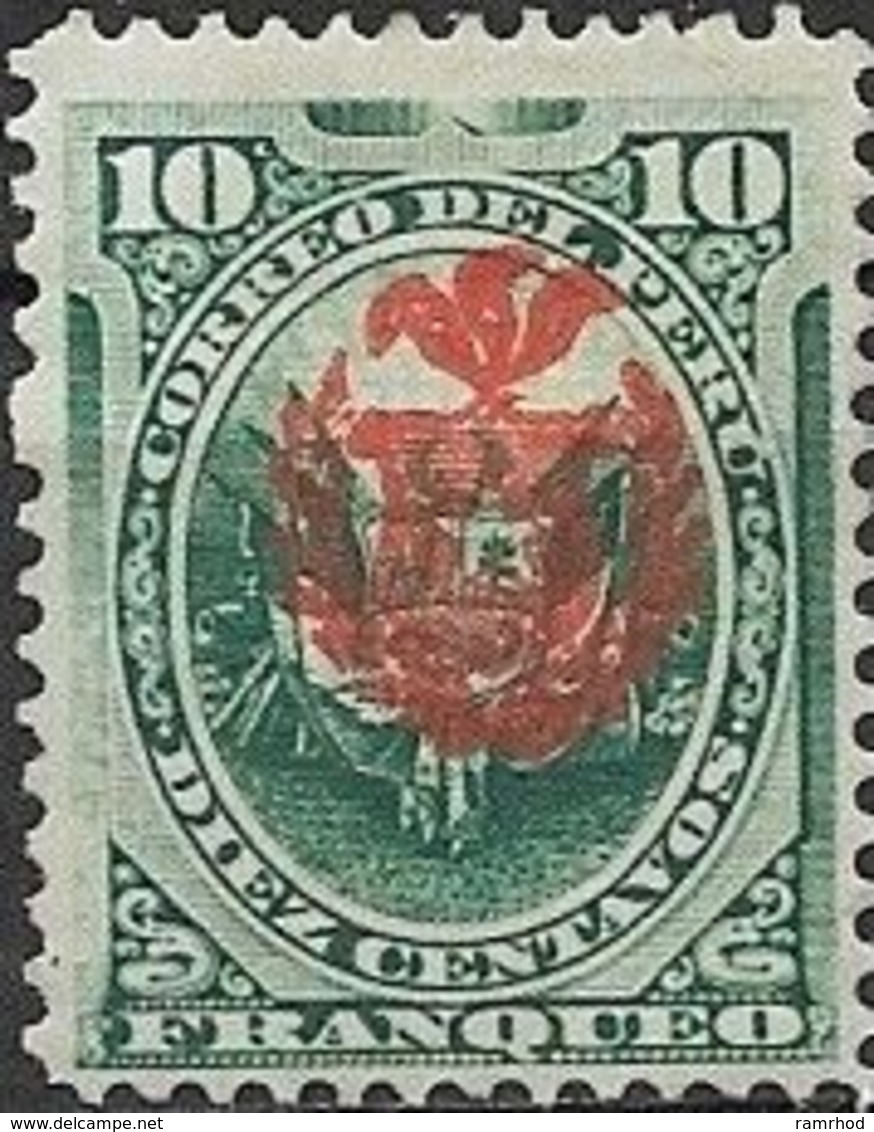 PERU  1881 Arms Overprinted With Arms Of Chile - 10c. - Green MH - Peru