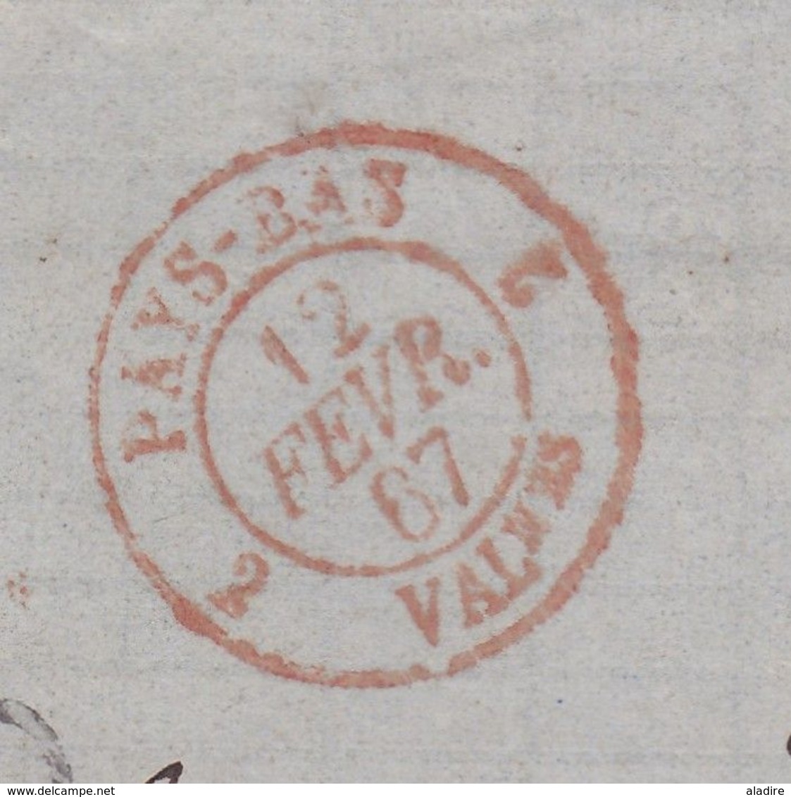 1867 - Enveloppe Pliée D'Amsterdam, Pays Bas Vers Bordeaux, France Via Valenciennes Et Paris - Poststempel