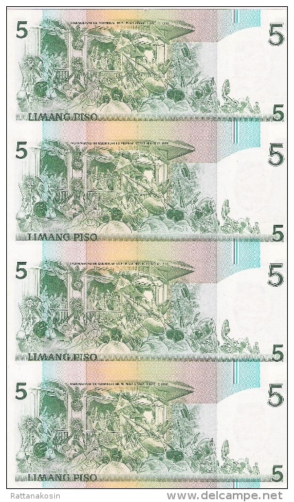 PHILIPPINES  P38i  5  PISO   1989   * 8 Notes UNCUT * - Philippines