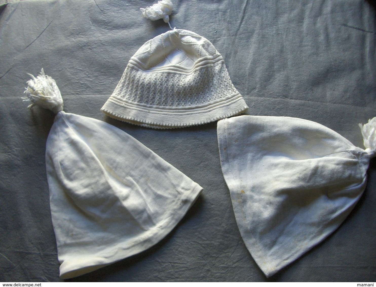 Lot De 3 Bonnets Nuit Avec Ponpon Ancien Vintage - Andere & Zonder Classificatie