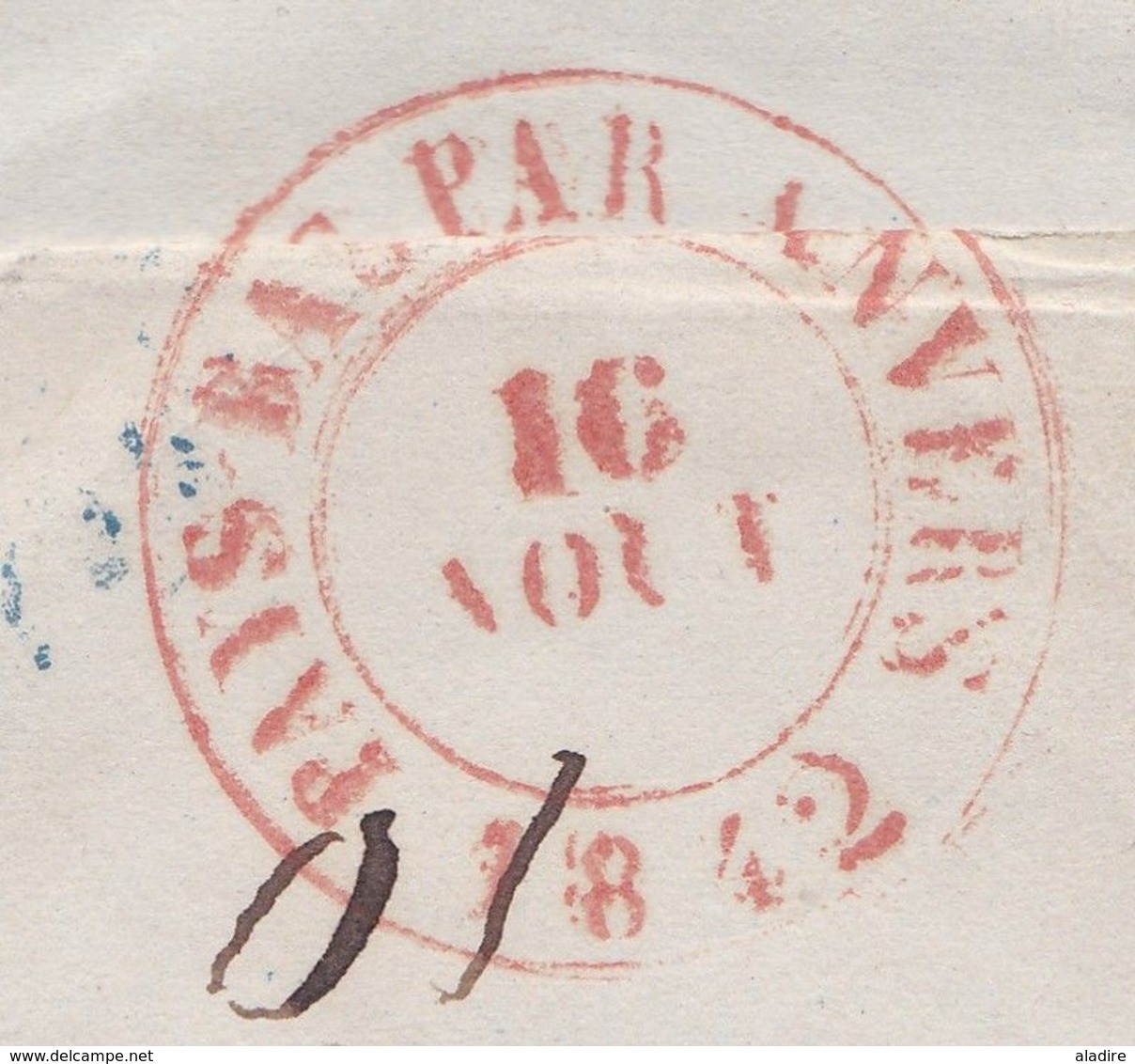 1842 - Enveloppe Pliée D'Amsterdam, Pays Bas Vers Antwerpen Anvers, Belgique - Cad Entrée Rouge - Poststempels/ Marcofilie