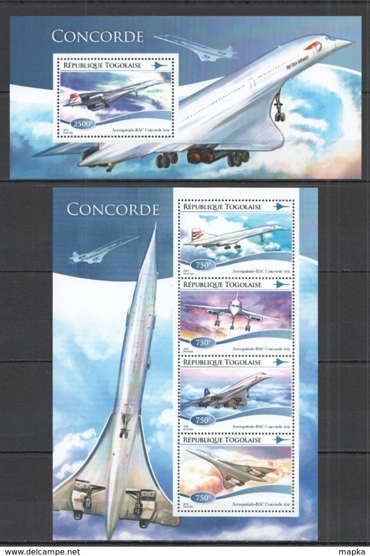 TG164 2015 TOGO TOGOLAISE TRANSPORT AVIATION CONCORDE KB+BL MNH - Concorde