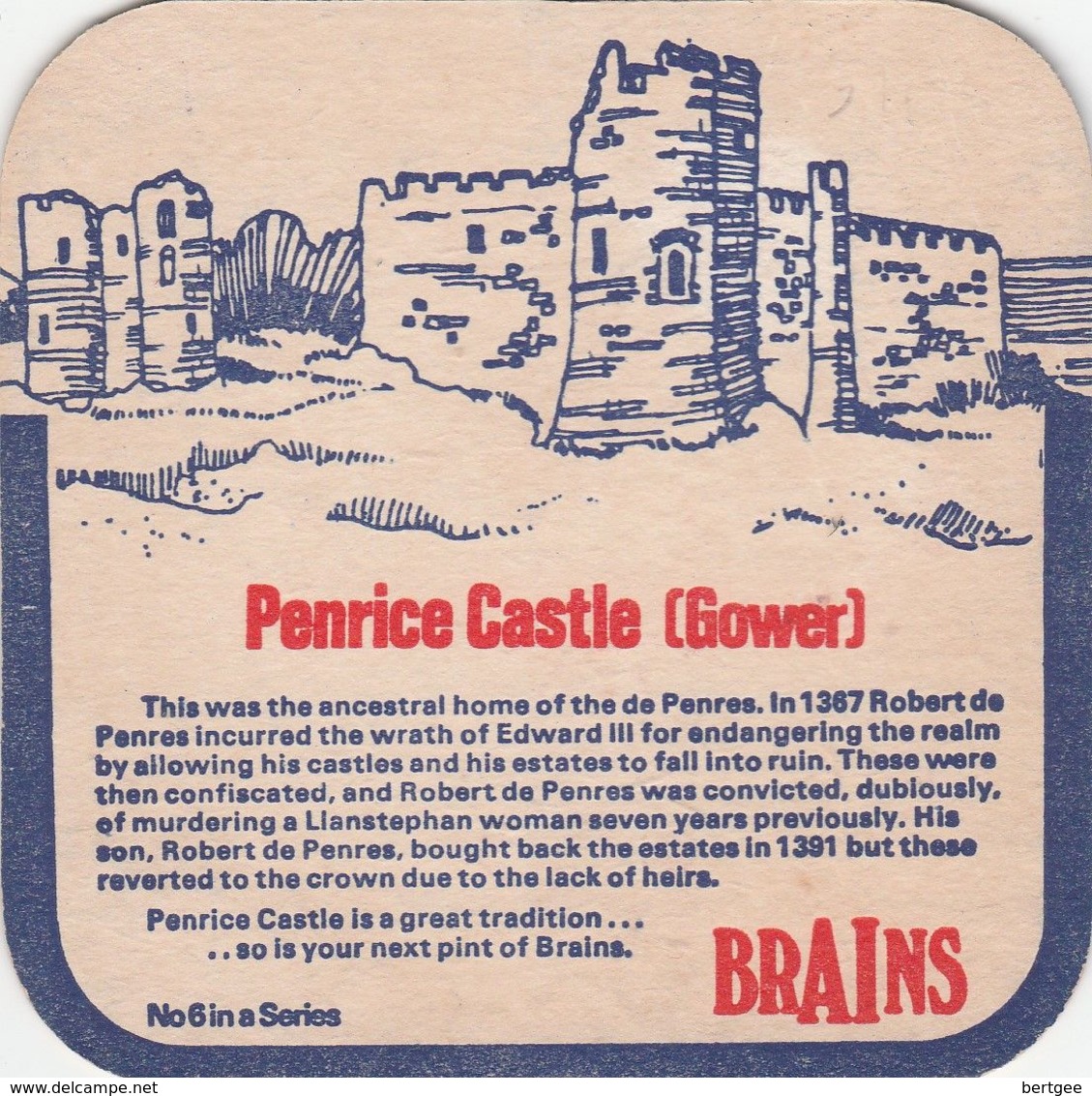 BEERMAT - BRAINS BREWERY  (CARDIFF, WALES) - PENRICE CASTLE GOWER - (Cat No 039) - (1975) - Portavasos
