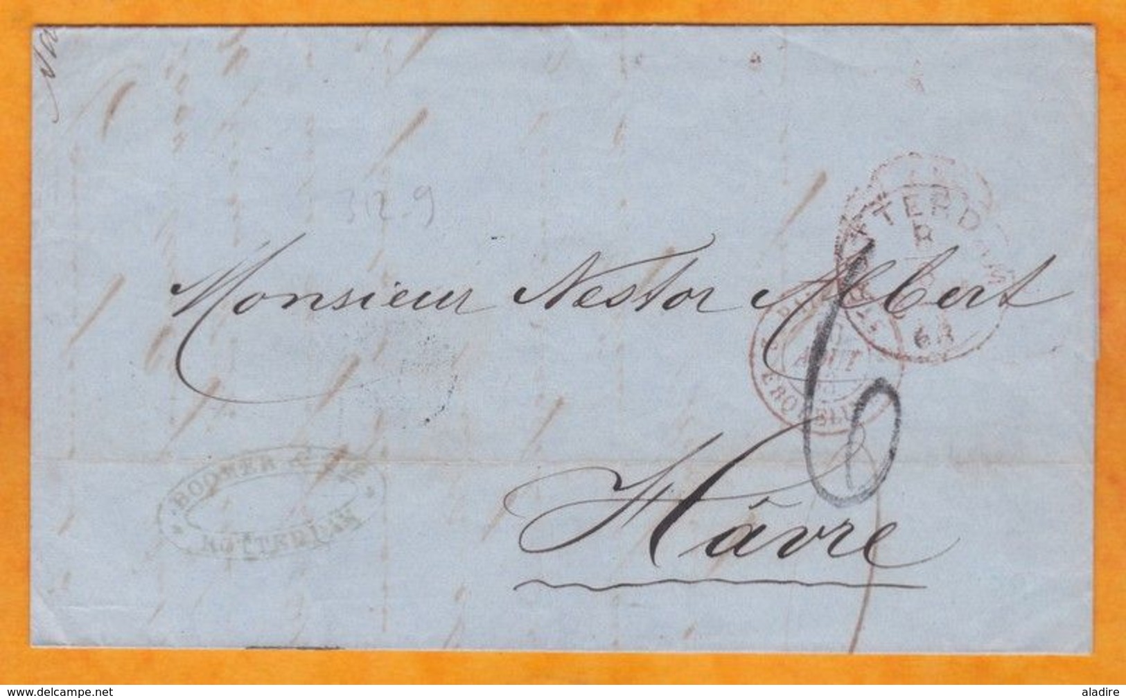 1863    - Lettre Pliée En Français De Rotterdam Vers Le Havre, France Via Erquelines & Paris - Marcophilie